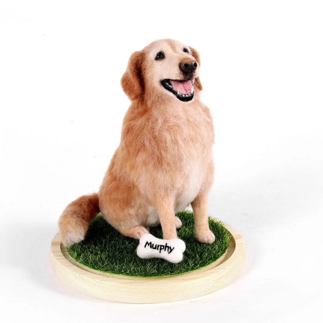 Custom wool felt golden retriever dog portrait, handmade
