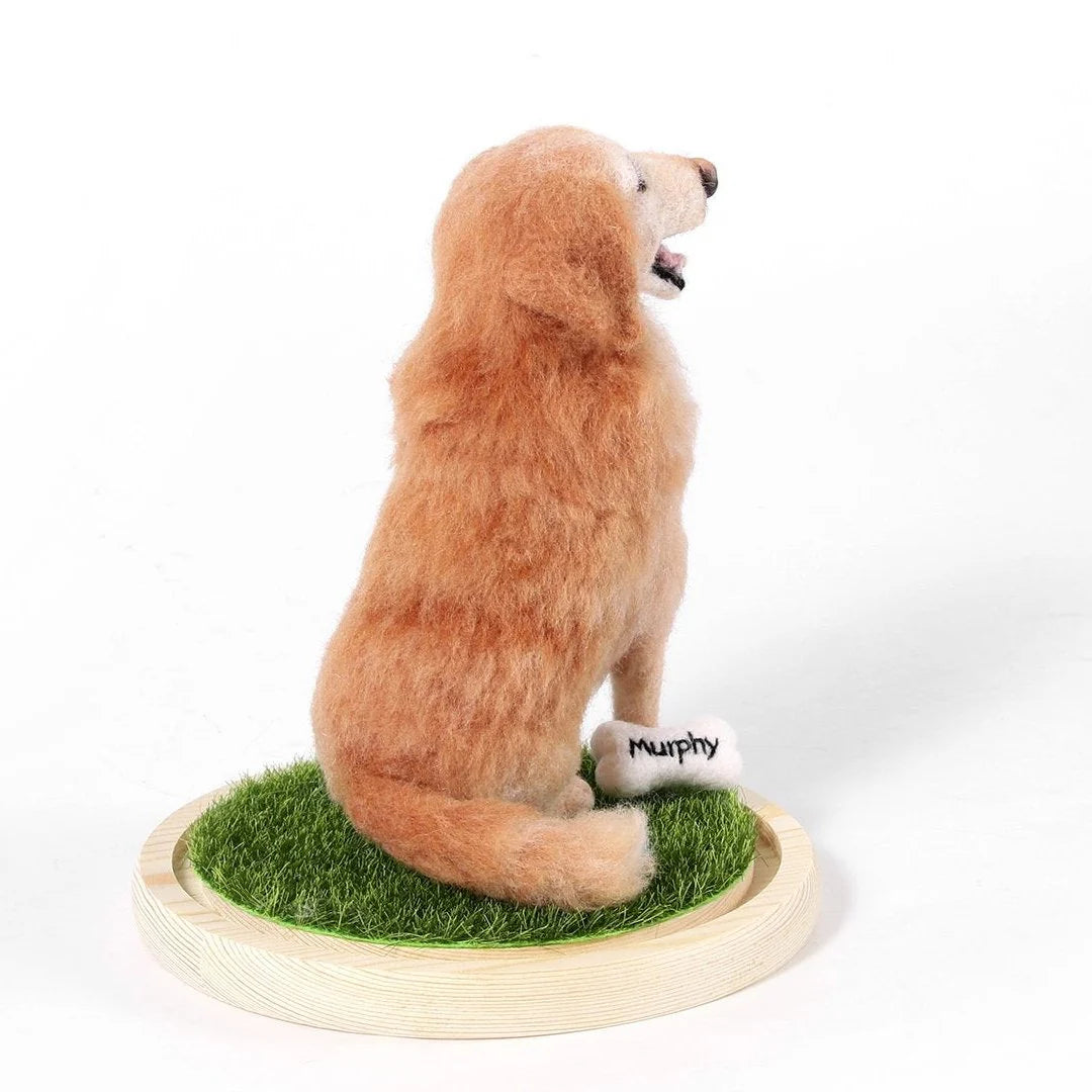 Custom wool felt golden retriever dog portrait, handmade