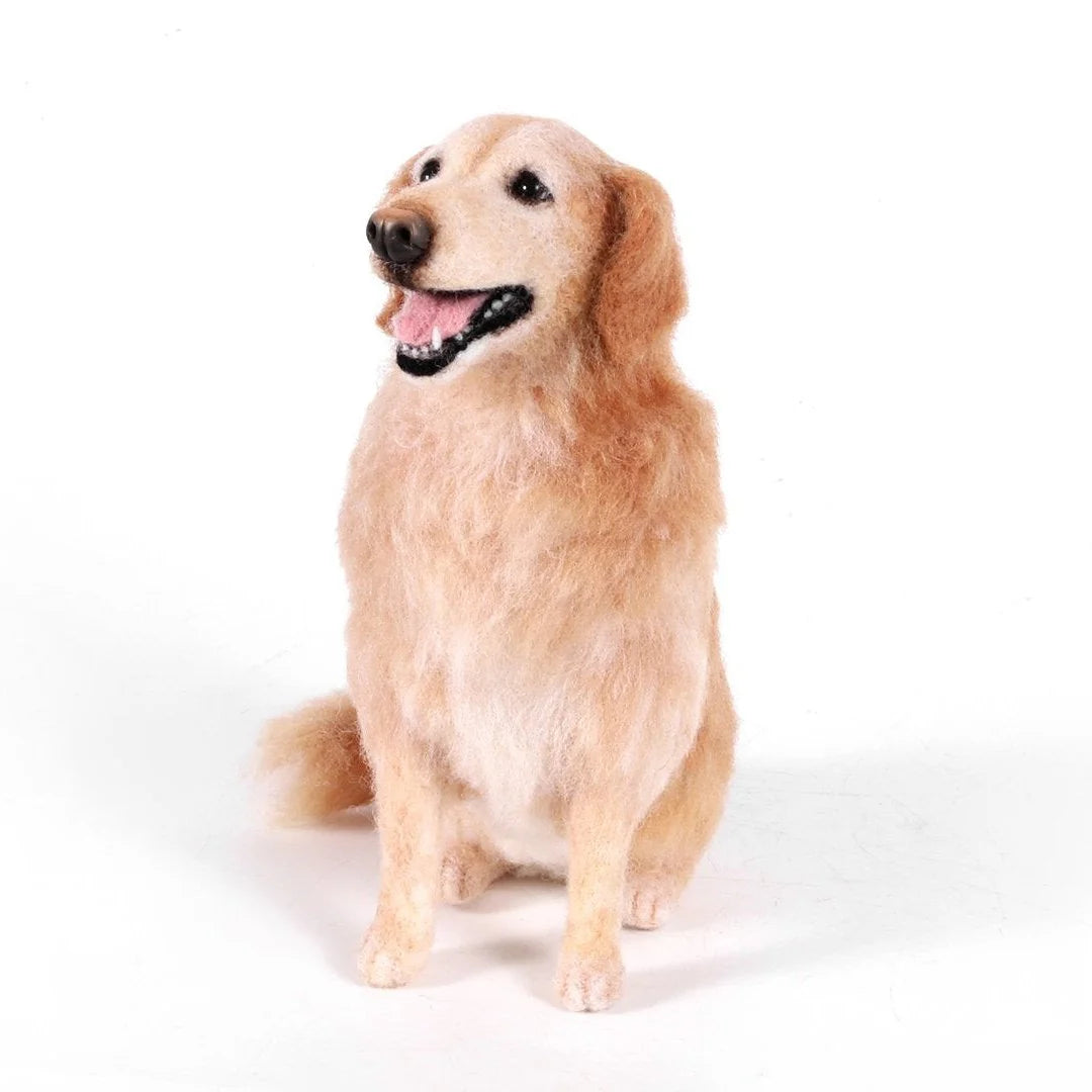 Custom wool felt golden retriever dog portrait, handmade