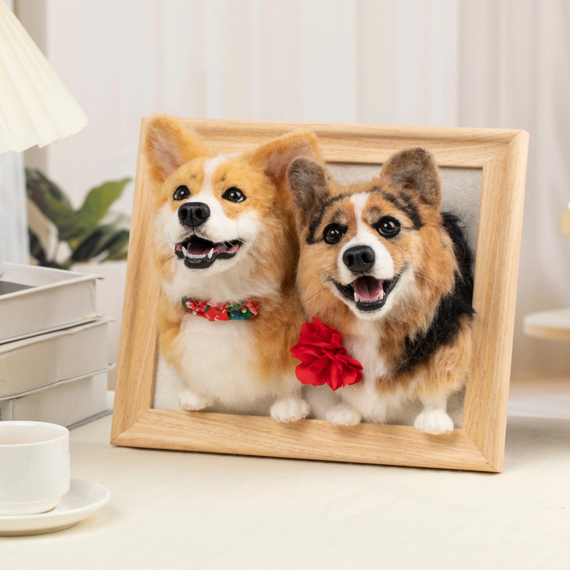 Custom wool felt corgi dog portrait in wooden framehandmade