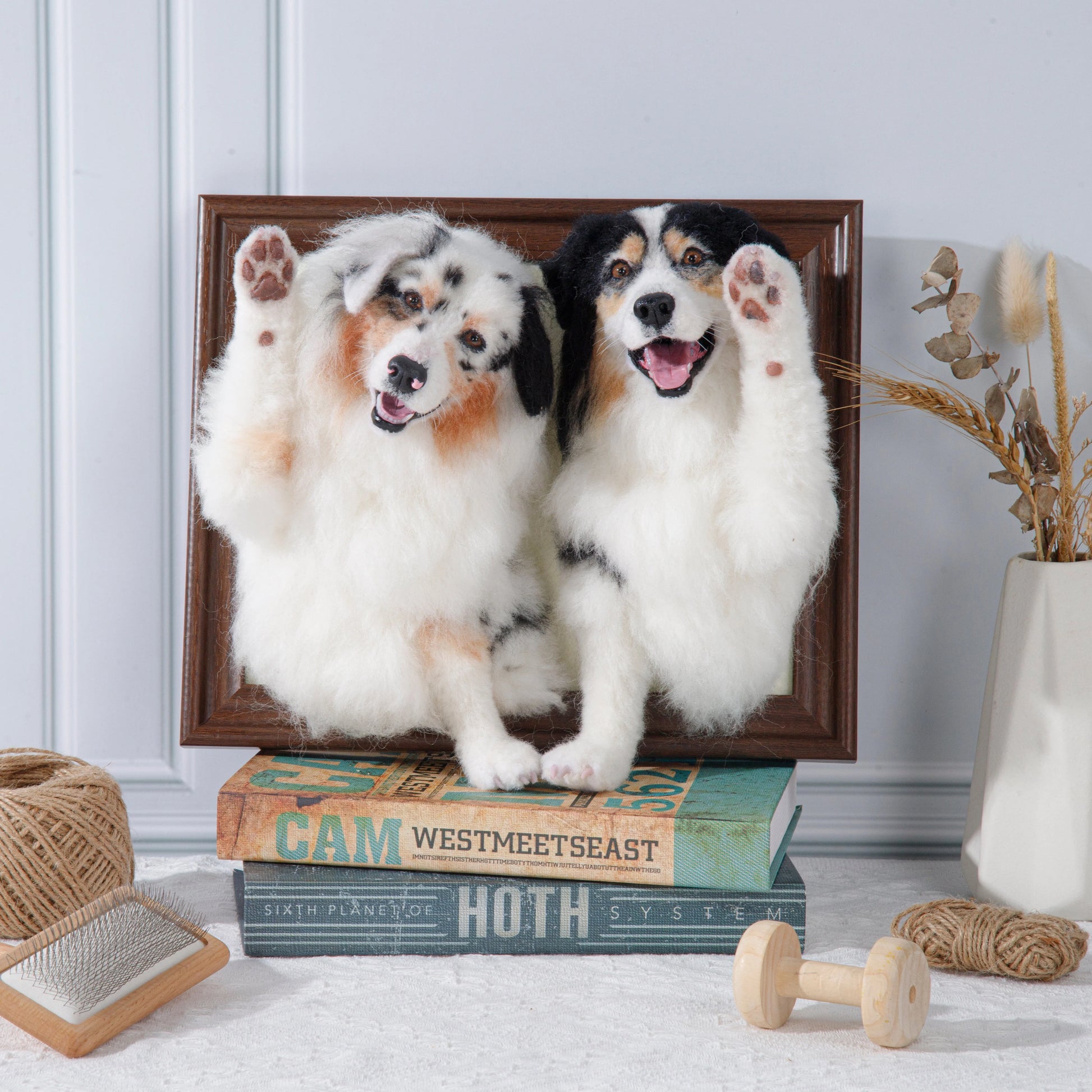 Handmade wool felt husky dog portrait, handmade
